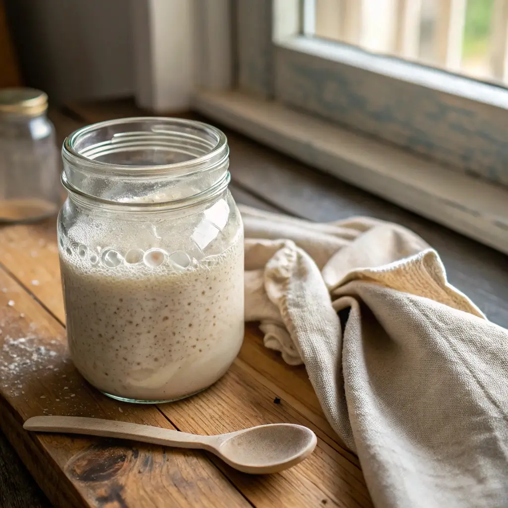 Visually shows what an active sourdough starter looks like, great for beginners.