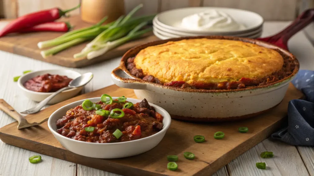 Cornbread Topped Chili Pie chile madness recipe