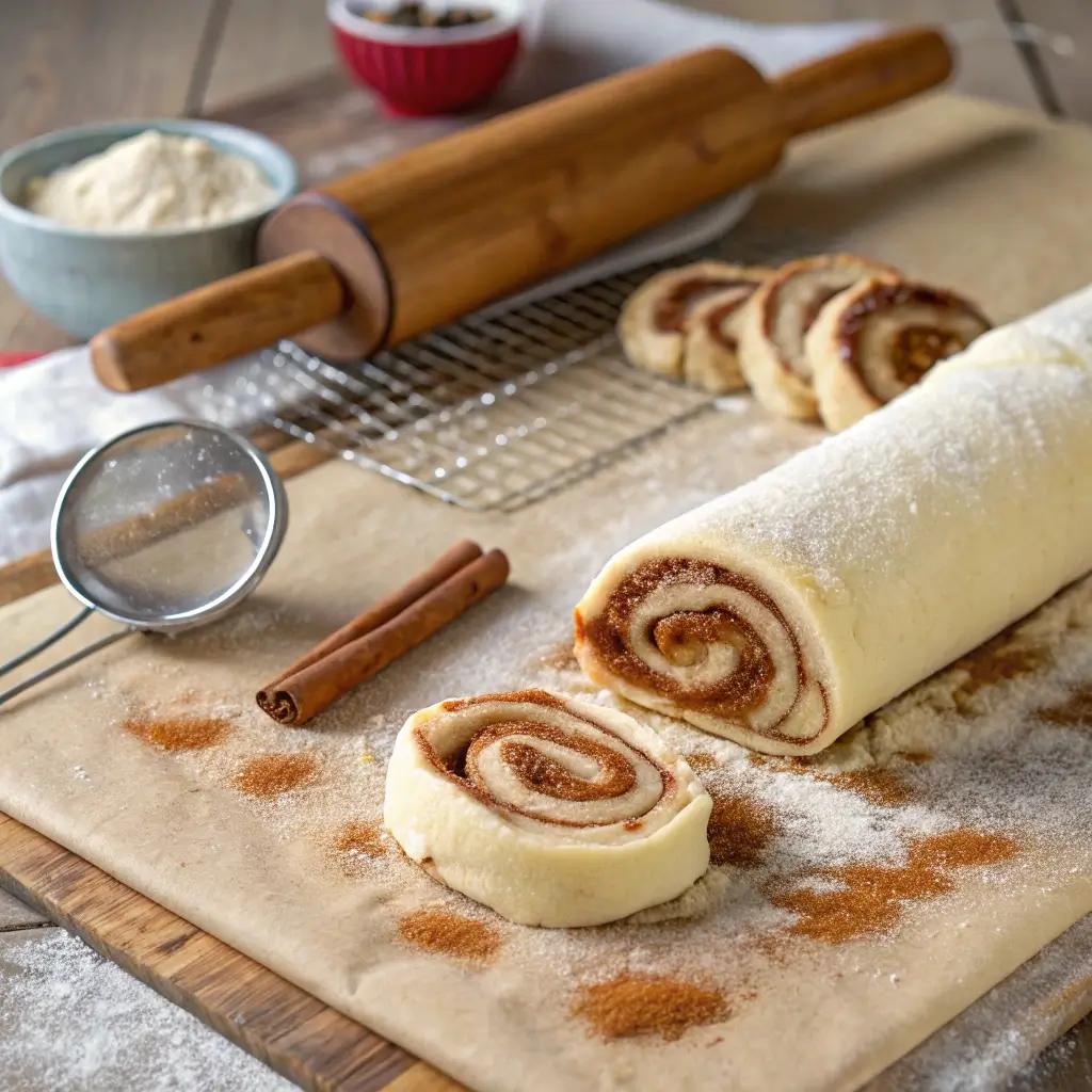 Helps readers visualize how to properly spread and prepare the filling before rolling.