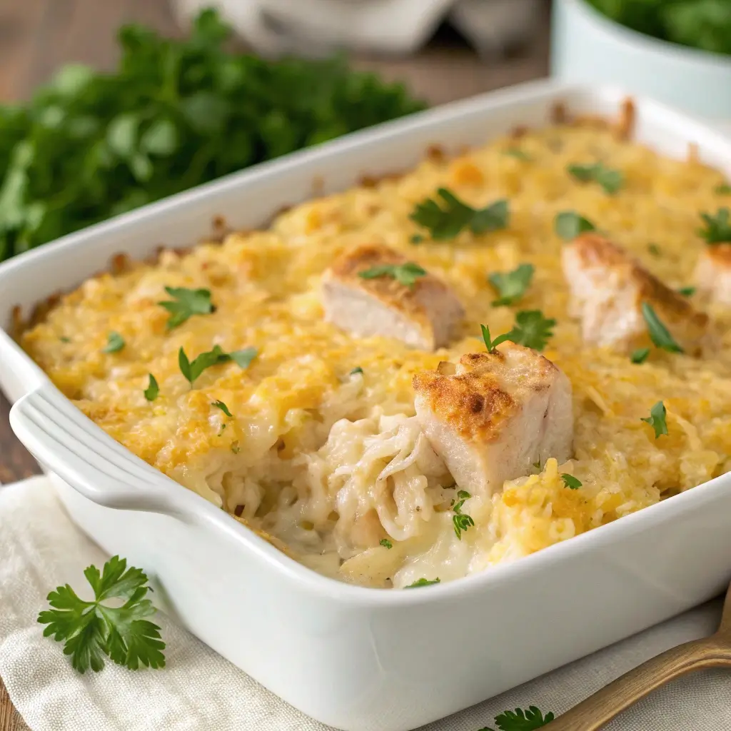 Cheesy Baked Chicken and Rice Casserole