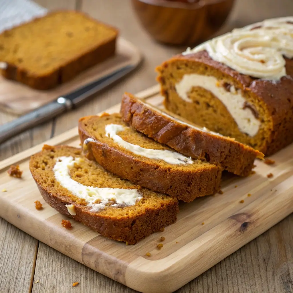 Pumpkin Bread with Cream Cheese Swirl