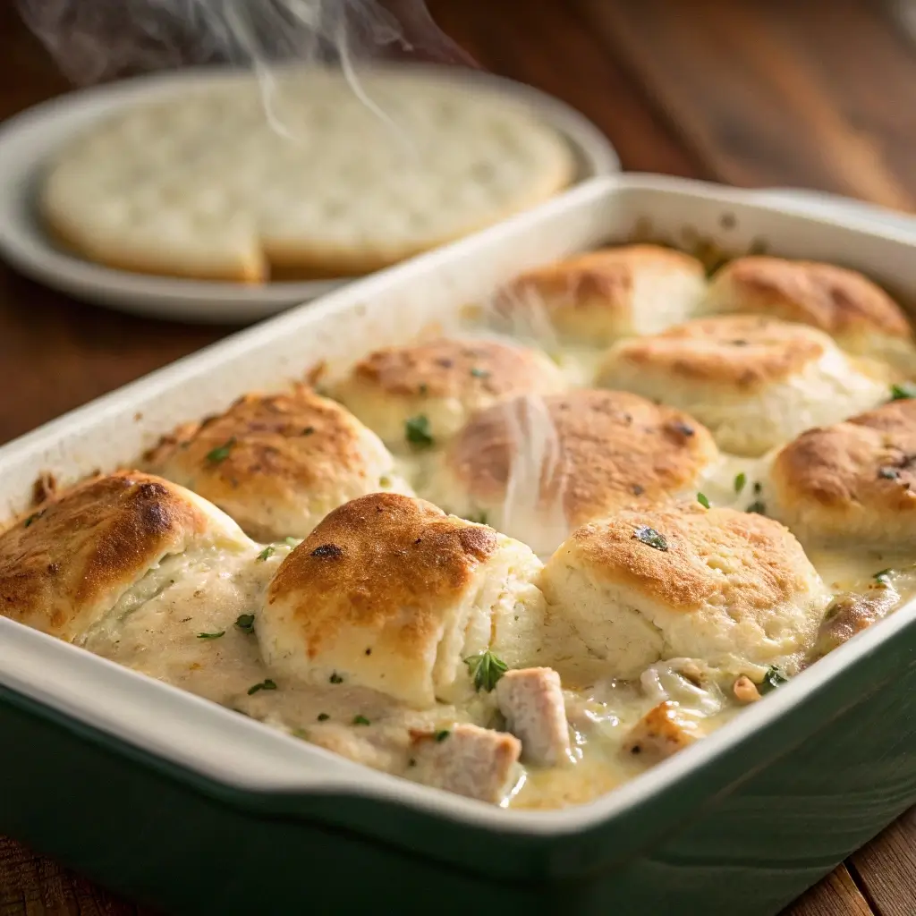 Chicken Alfredo Biscuit Bake