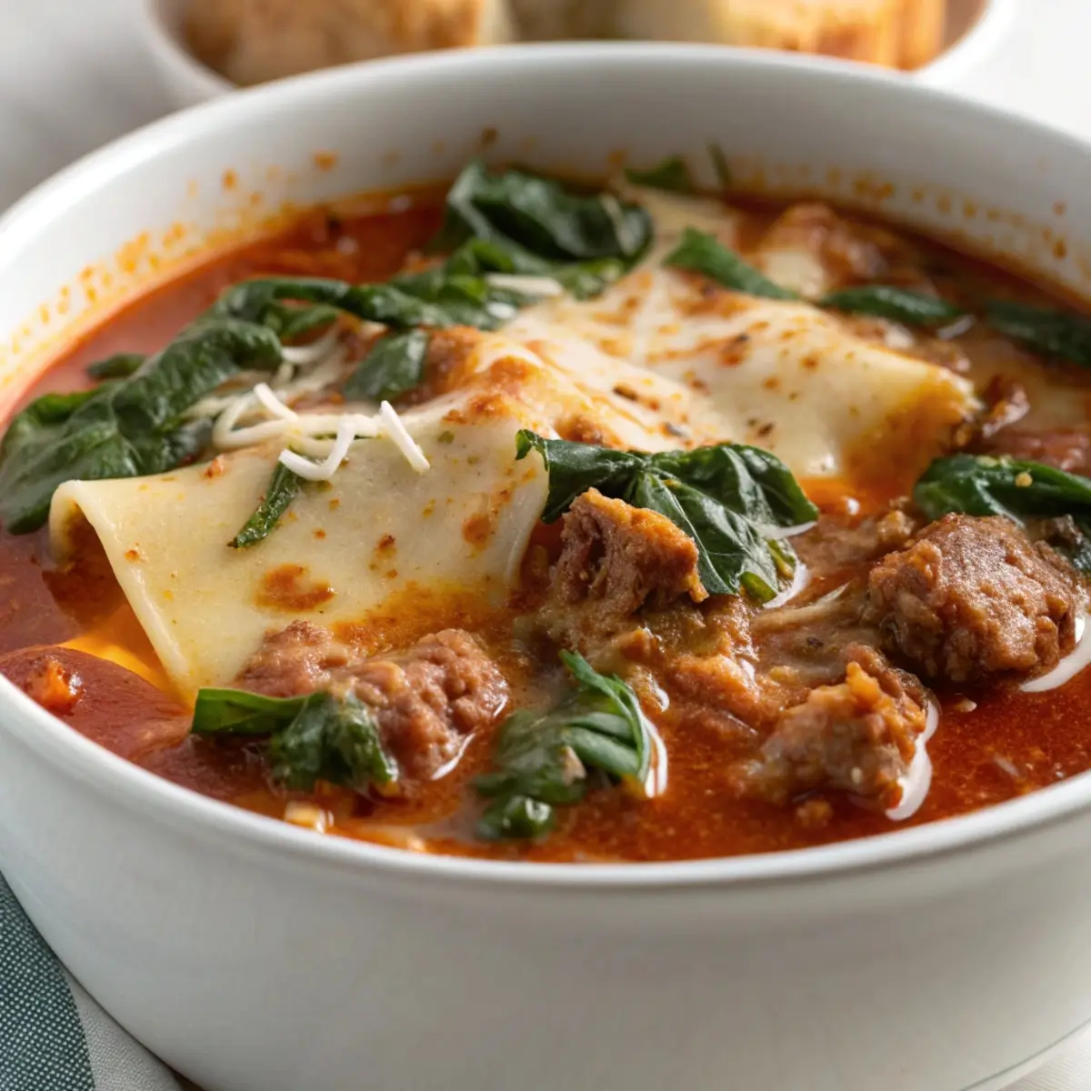 Lasagna Soup with Italian Sausage & Spinach