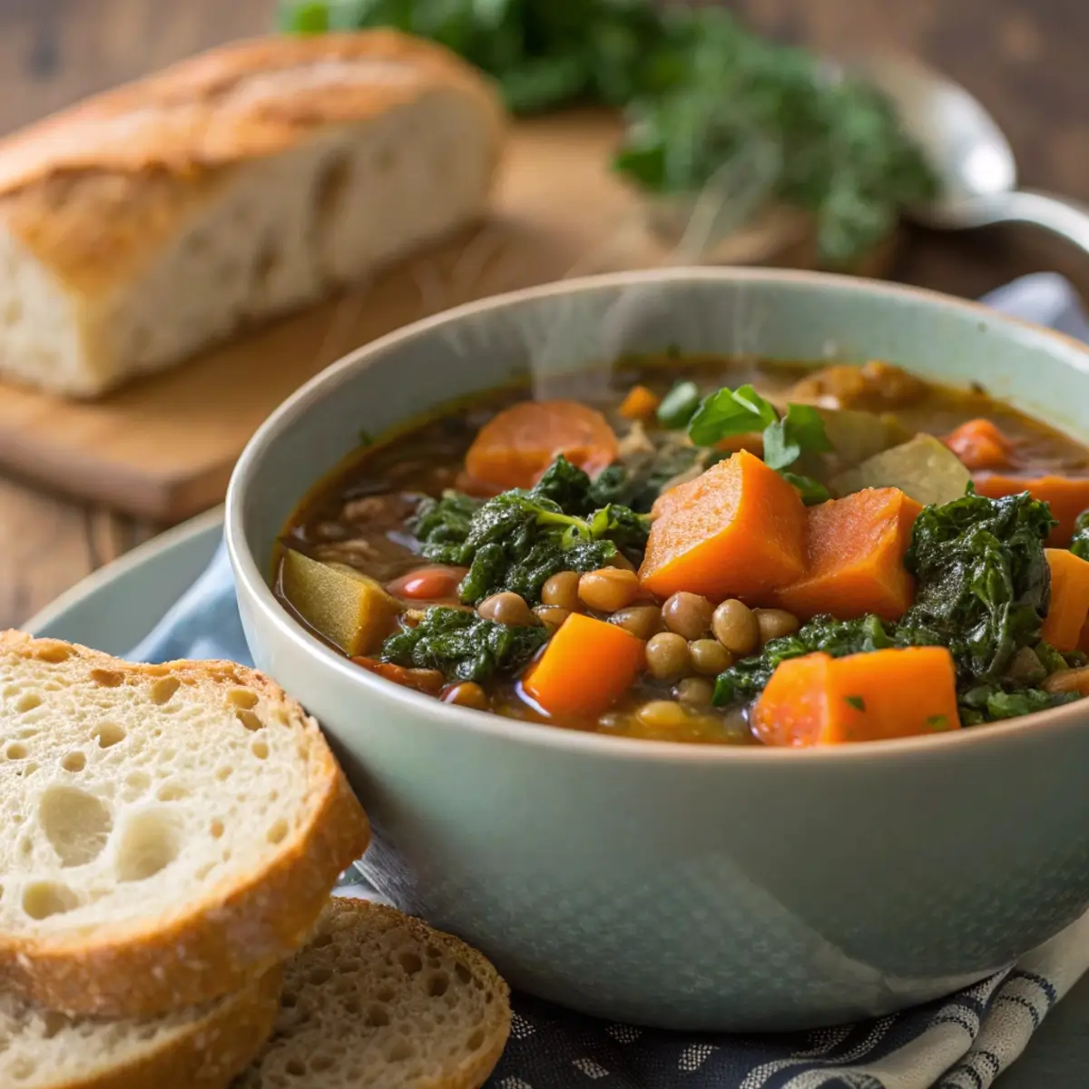 Fall Lentil Soup with Sweet Potatoes and Kale