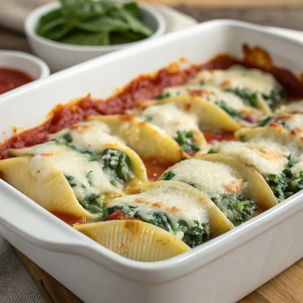 Cheesy Baked Spinach Stuffed Shells