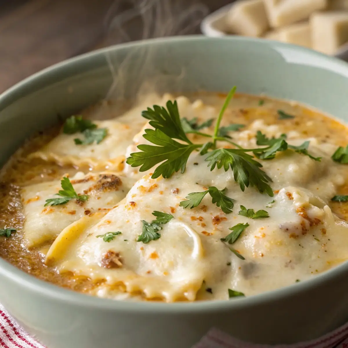 Creamy Alfredo Lasagna Soup (Cheesy White Sauce)