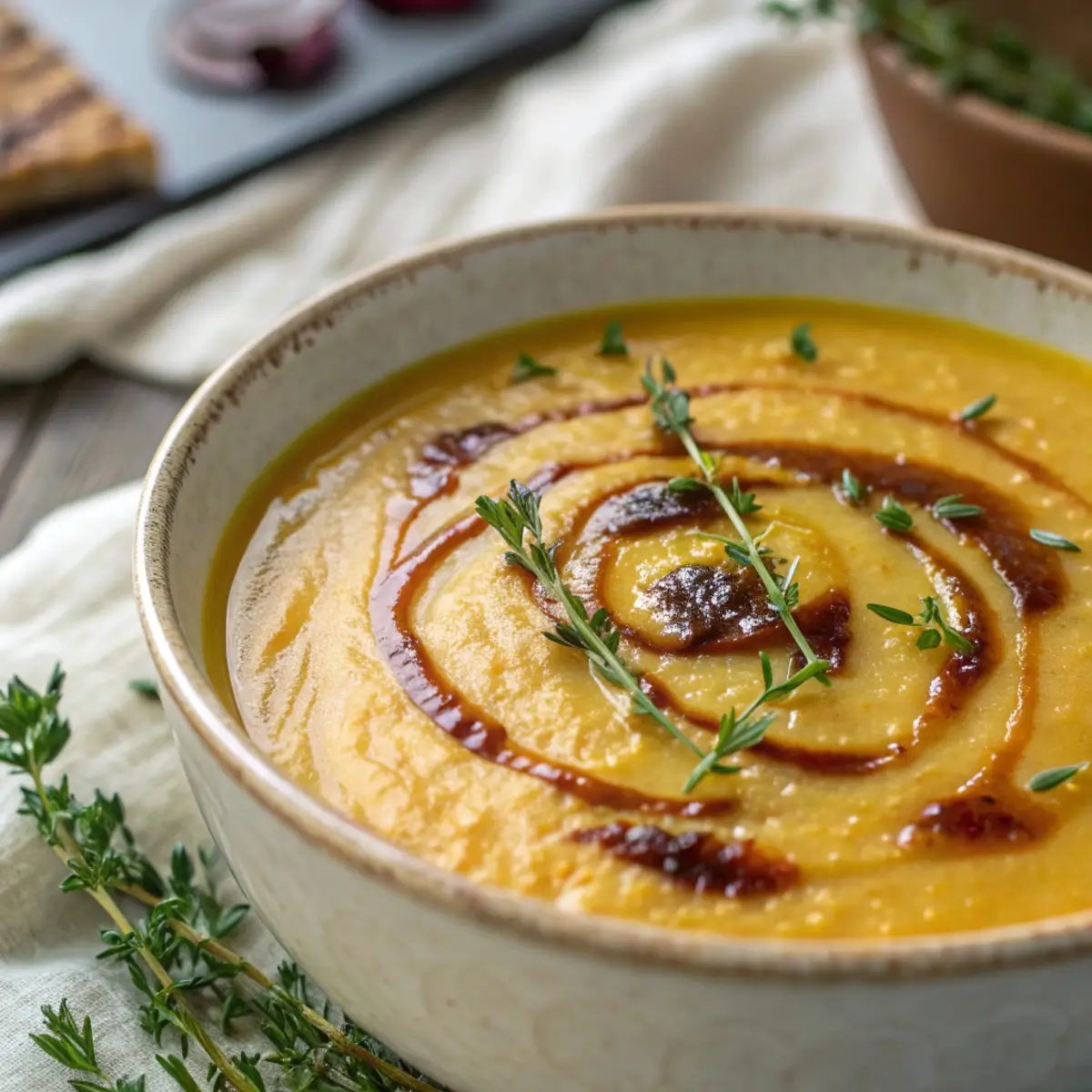 Roasted Acorn Squash Soup with Maple Drizzle