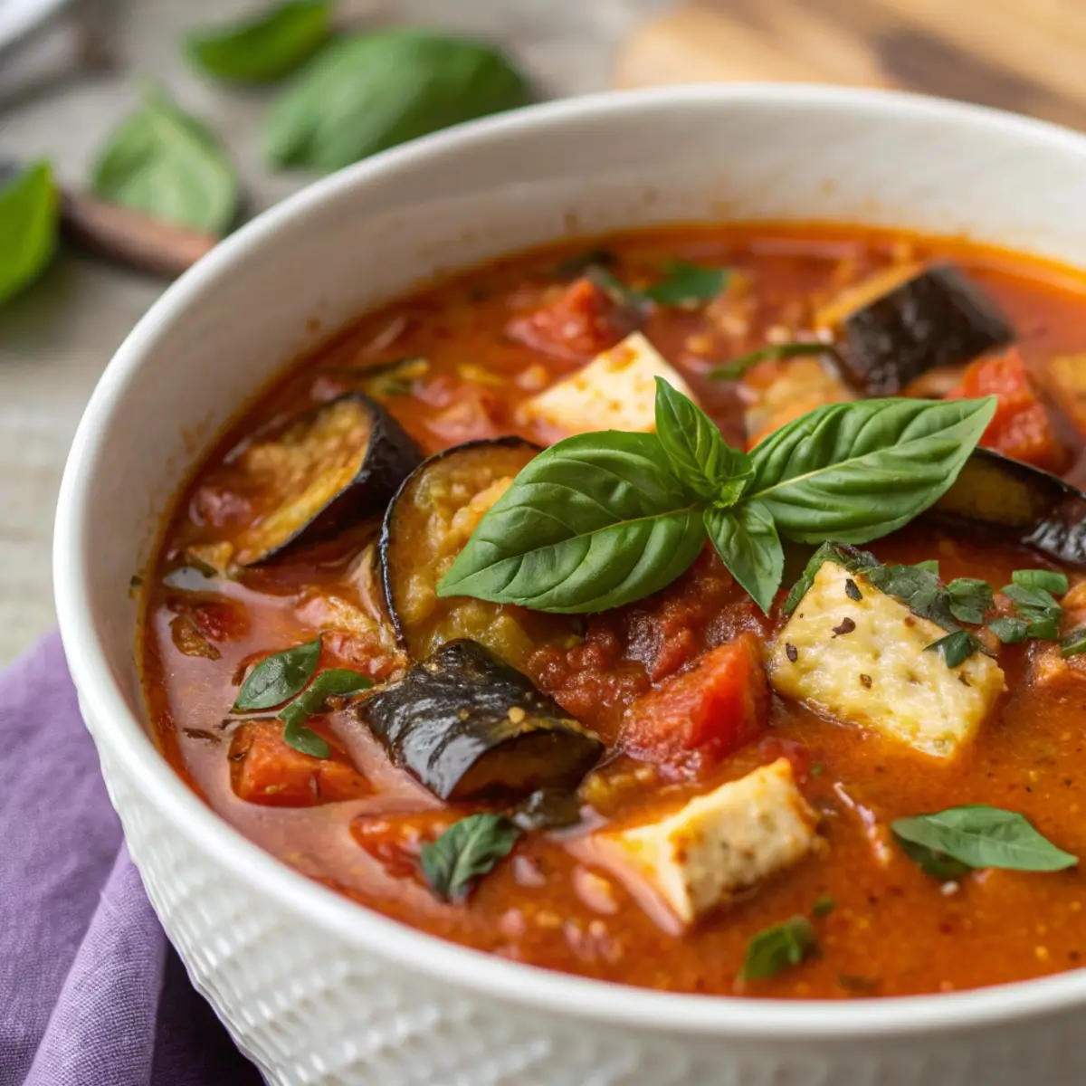 Lasagna Soup with Eggplant (Vegetarian Option)