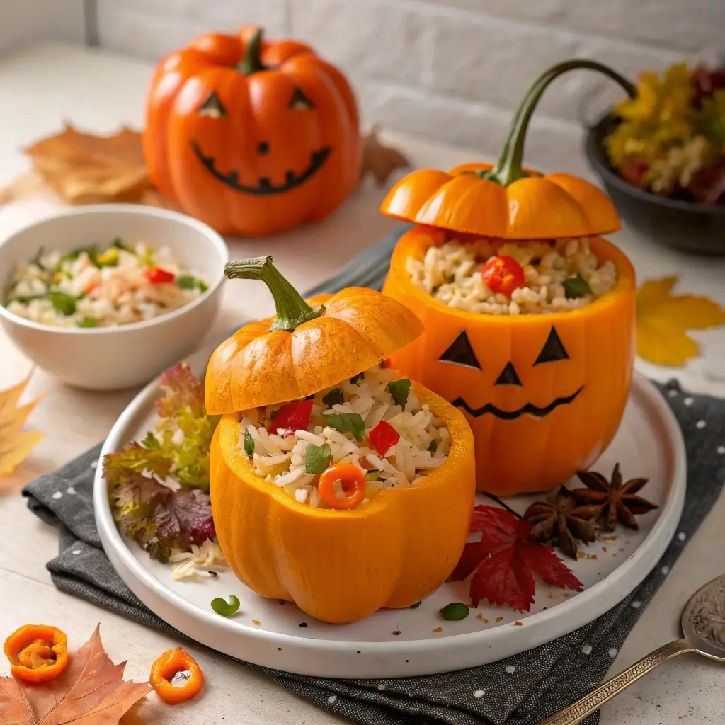 Jack-O’-Lantern Stuffed Peppers