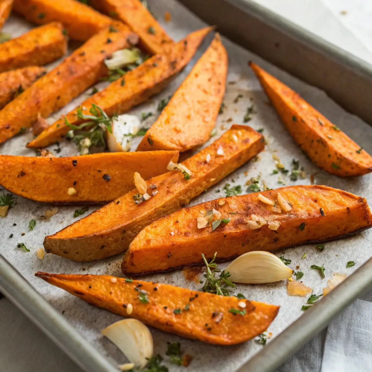 Roasted Sweet Potato Wedges with Garlic & Herbs