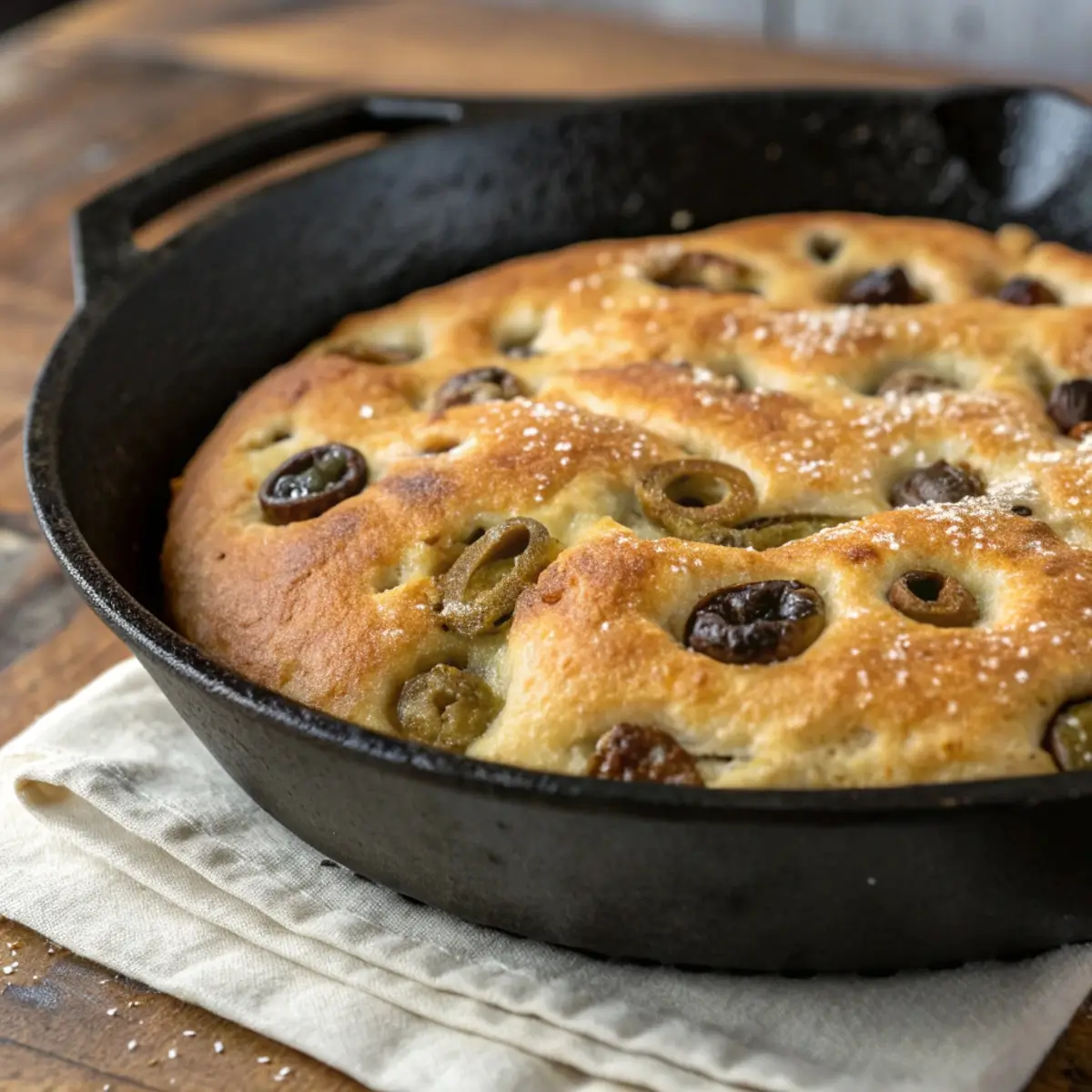 Sourdough Focaccia in Cast Iron Skillet