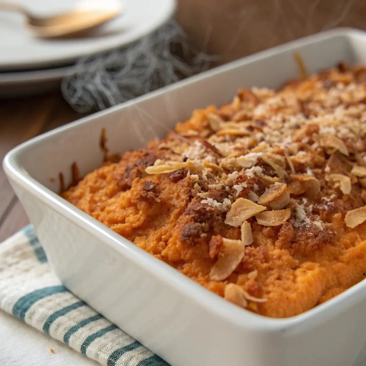 Sweet Potato Casserole with Coconut Topping
