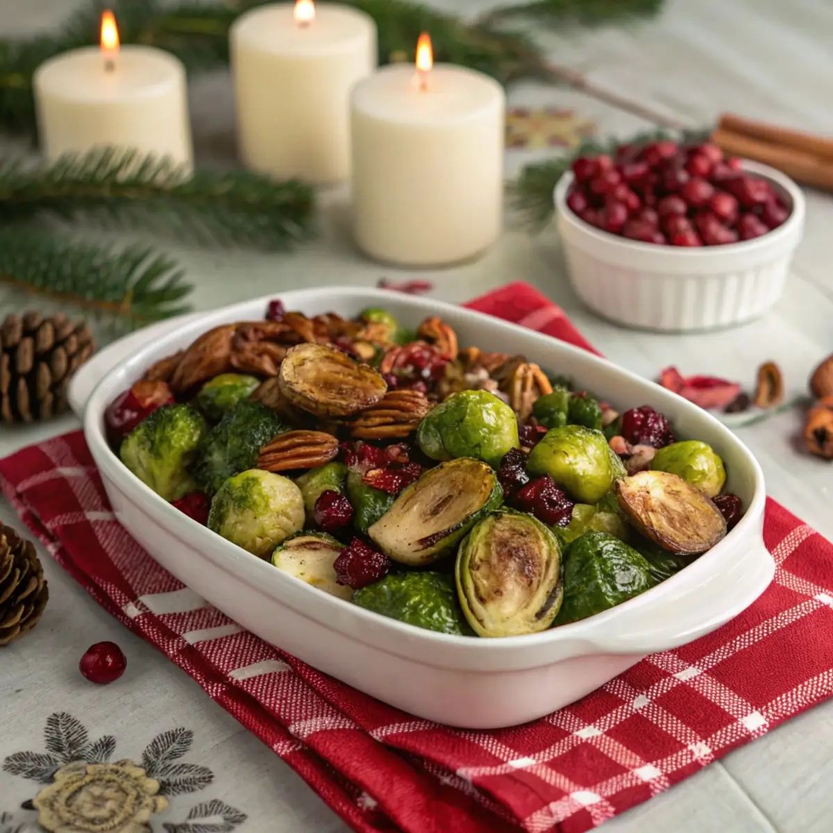 Roasted Brussels Sprouts with Cranberries & Pecans