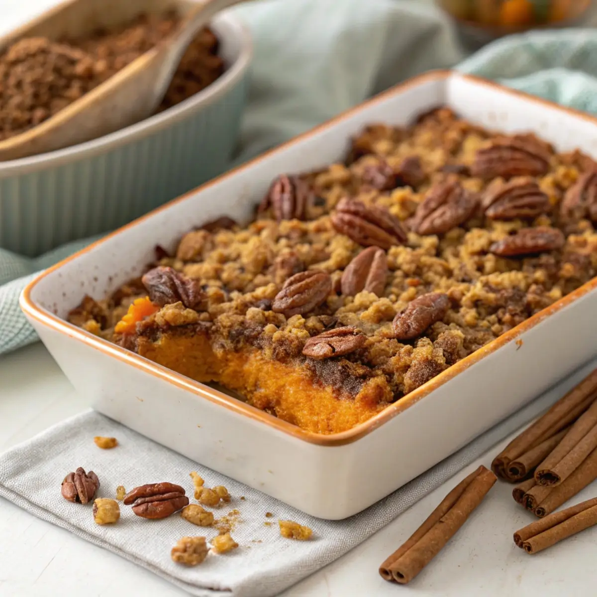 Sweet Potato Casserole with Pecan Streusel (No Marshmallows)