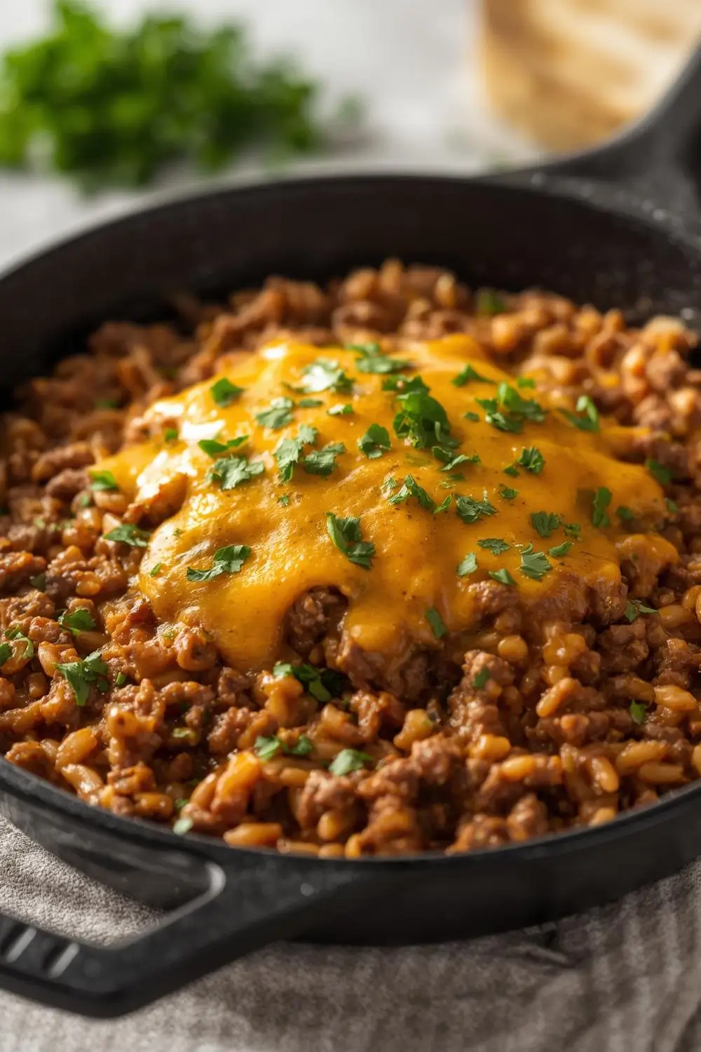 Cheesy Ground Beef & Rice Skillet – Easy 20-Minute One Pan Dinner