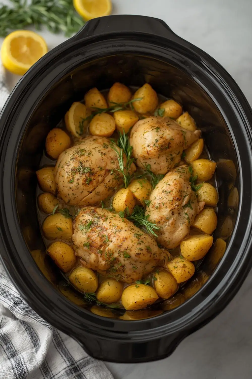 Easy Crockpot Lemon Herb Chicken & Potatoes | One-Pot Wonder!
