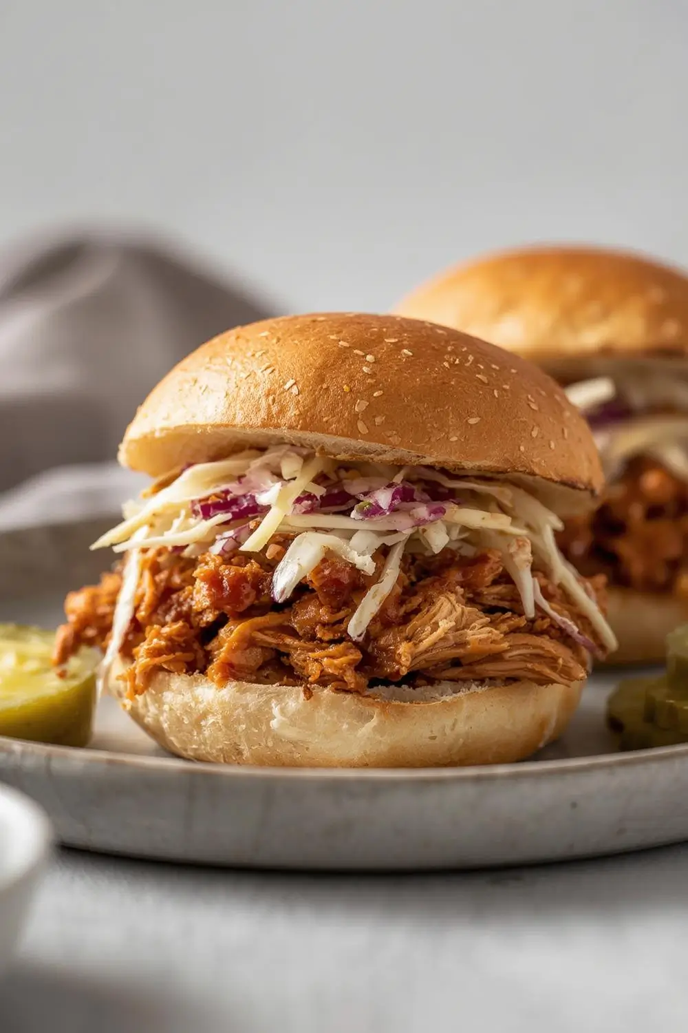 Easy Slow Cooker Honey BBQ Pulled Chicken Sandwiches