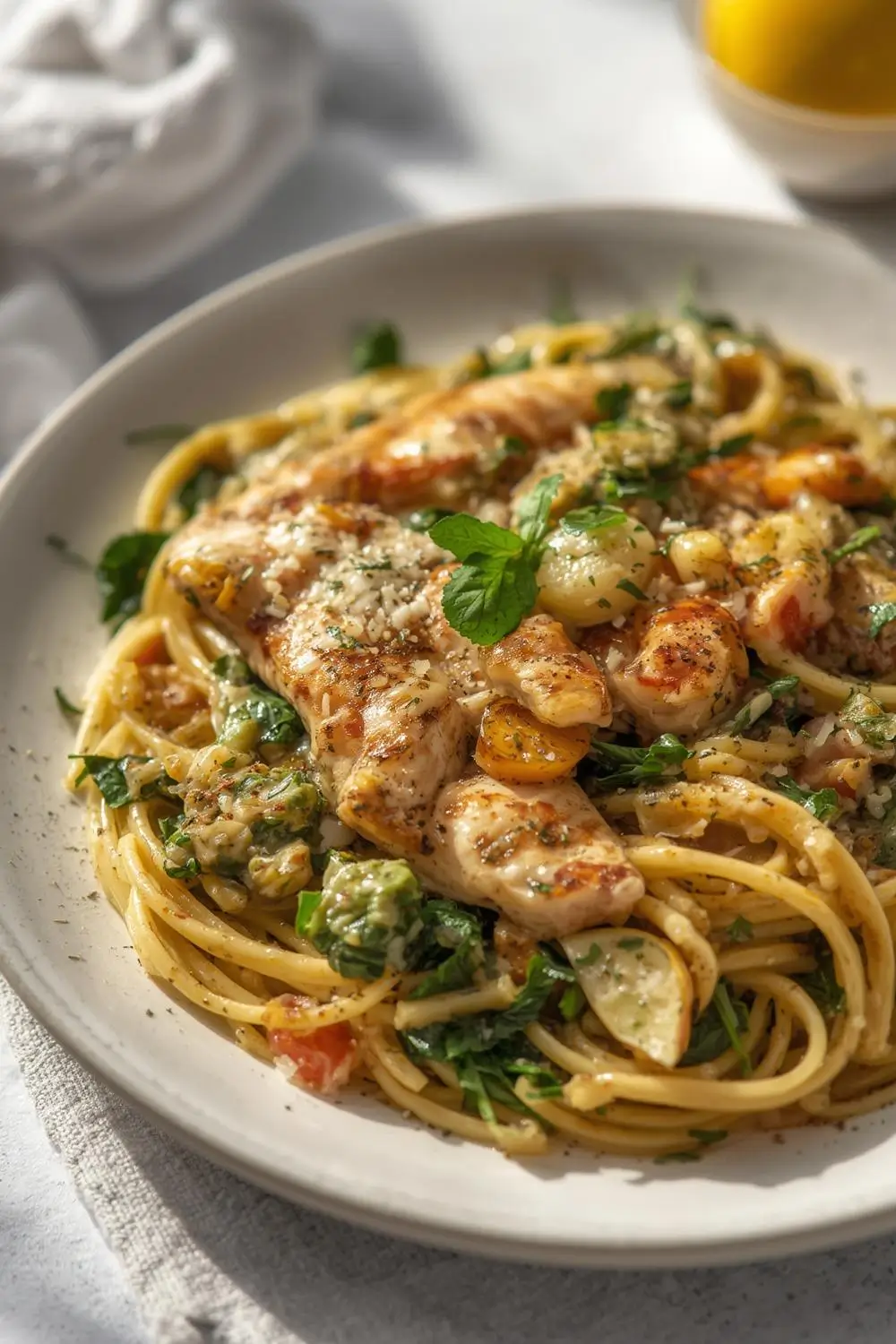 20-Minute Healthy Chicken Spinach Spring Pasta