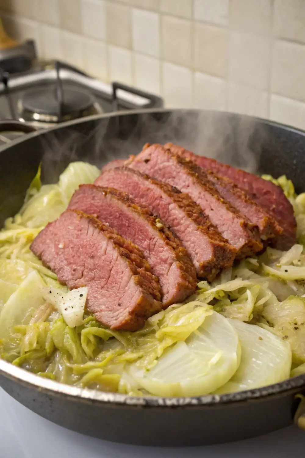 Tender Corned Beef with Buttery Cabbage Skillet