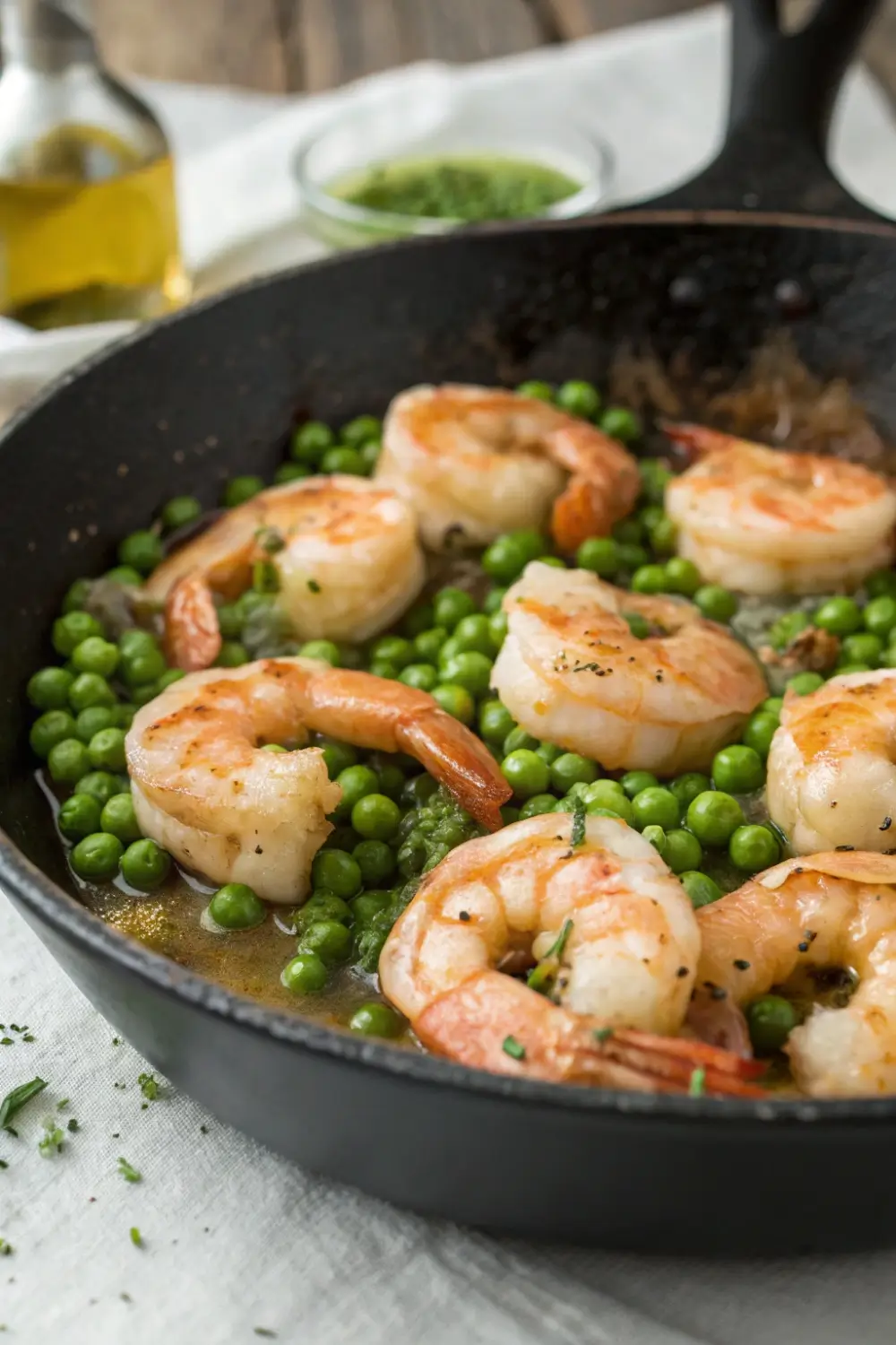 Sizzling Light Garlic Butter Shrimp with Peas Skillet Recipe