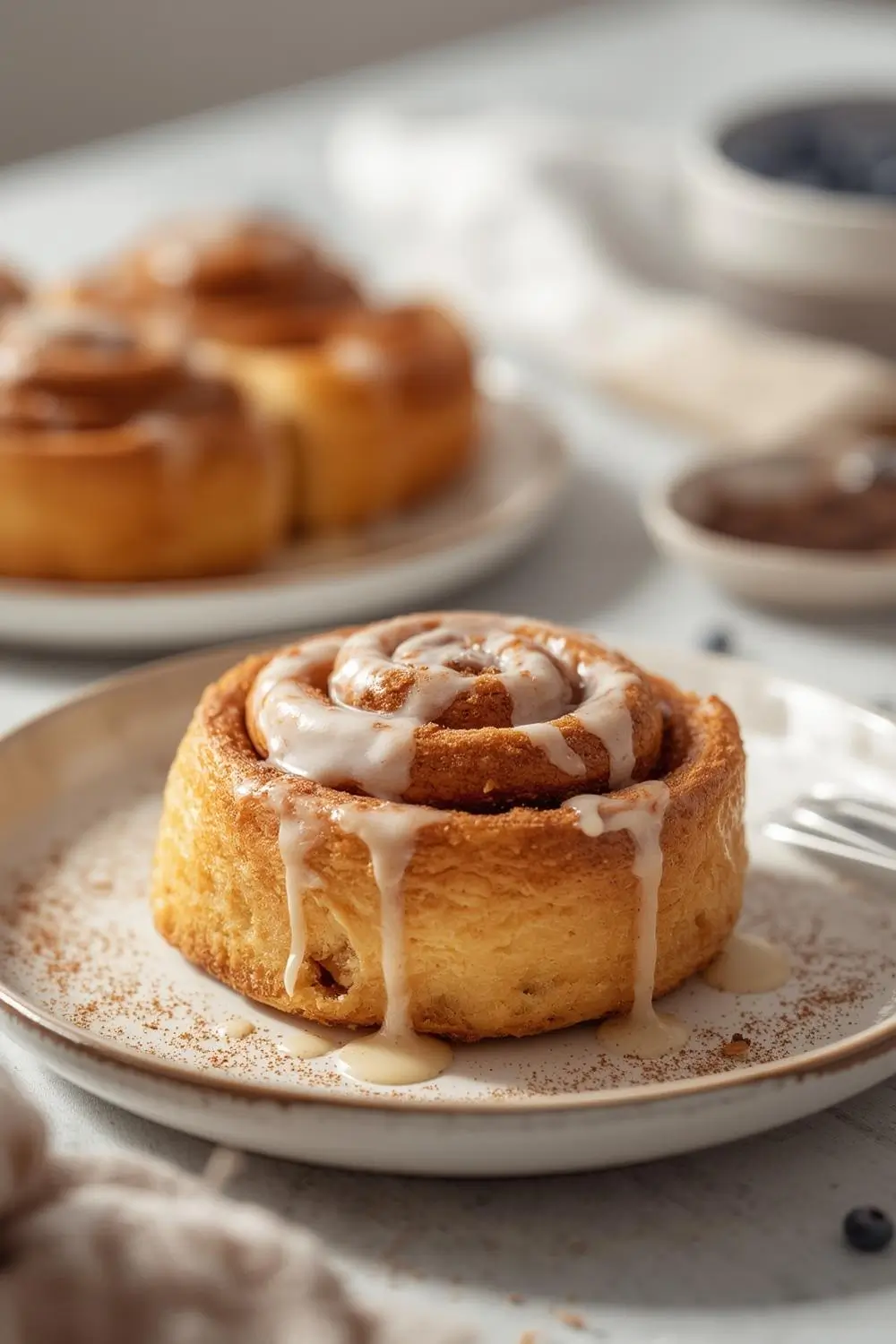 Small batch cinnamon rolls from scratch served warm on a plate.
