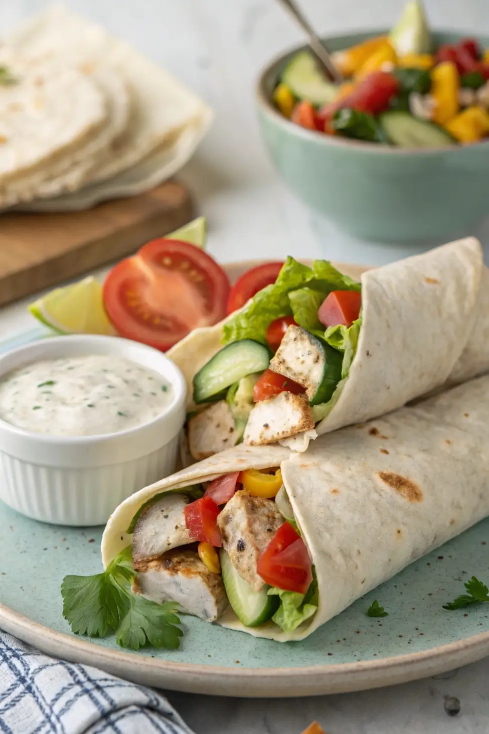 Cold Chicken Wraps with Yogurt Sauce Summer Meal