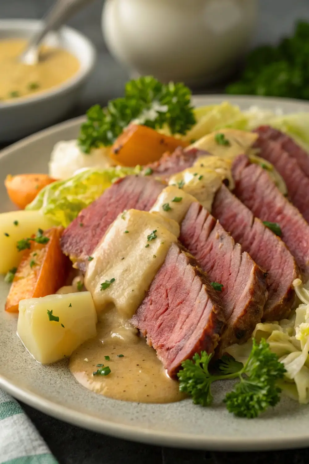 Corned Beef and Cabbage with Creamy Mustard Sauce