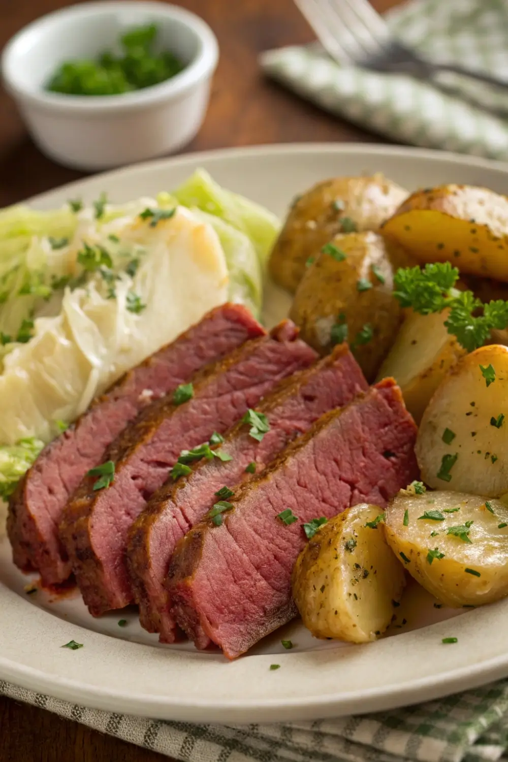Corned Beef and Cabbage with Garlic Butter Potatoes