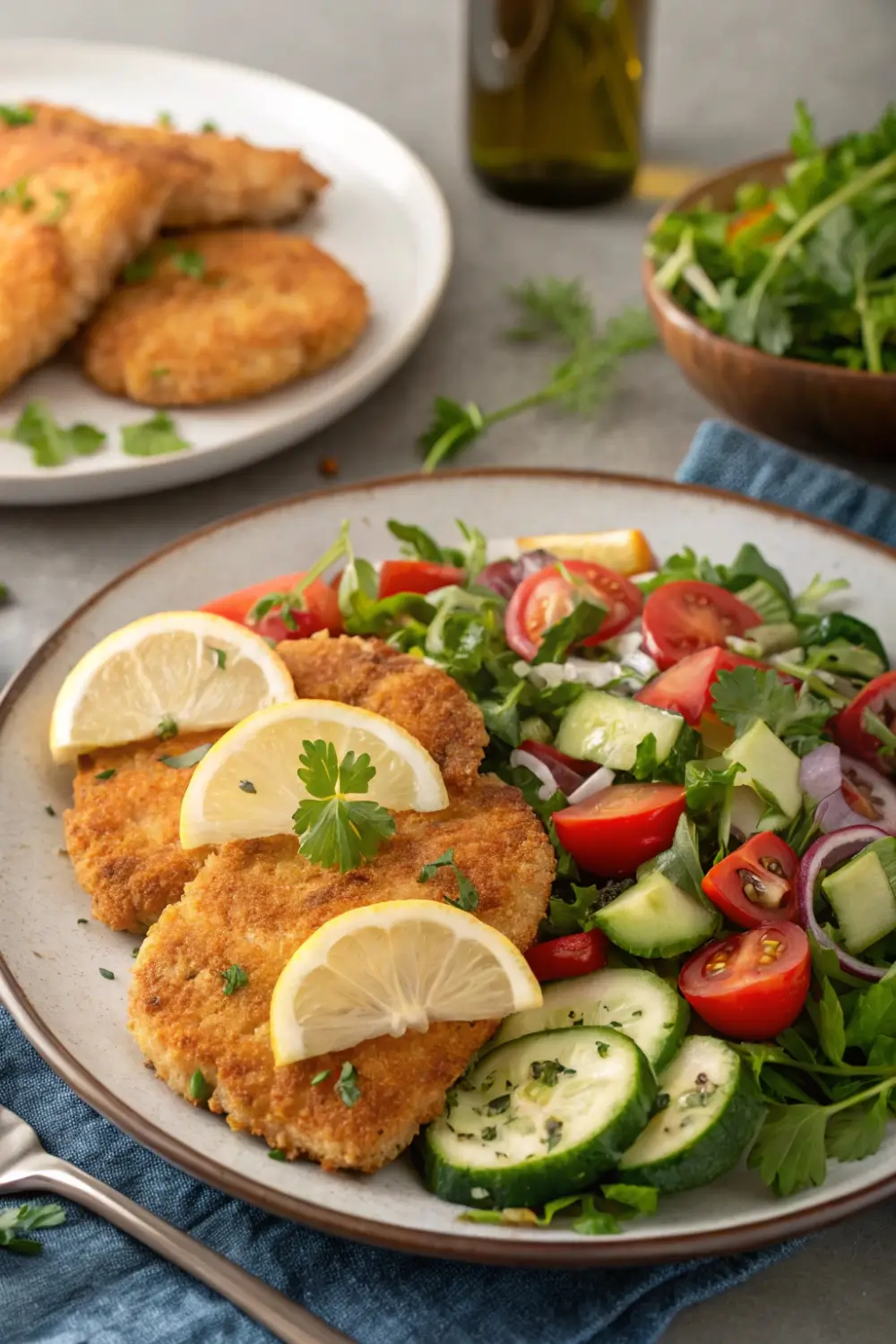 Crispy Chicken Cutlets with Summer Salad