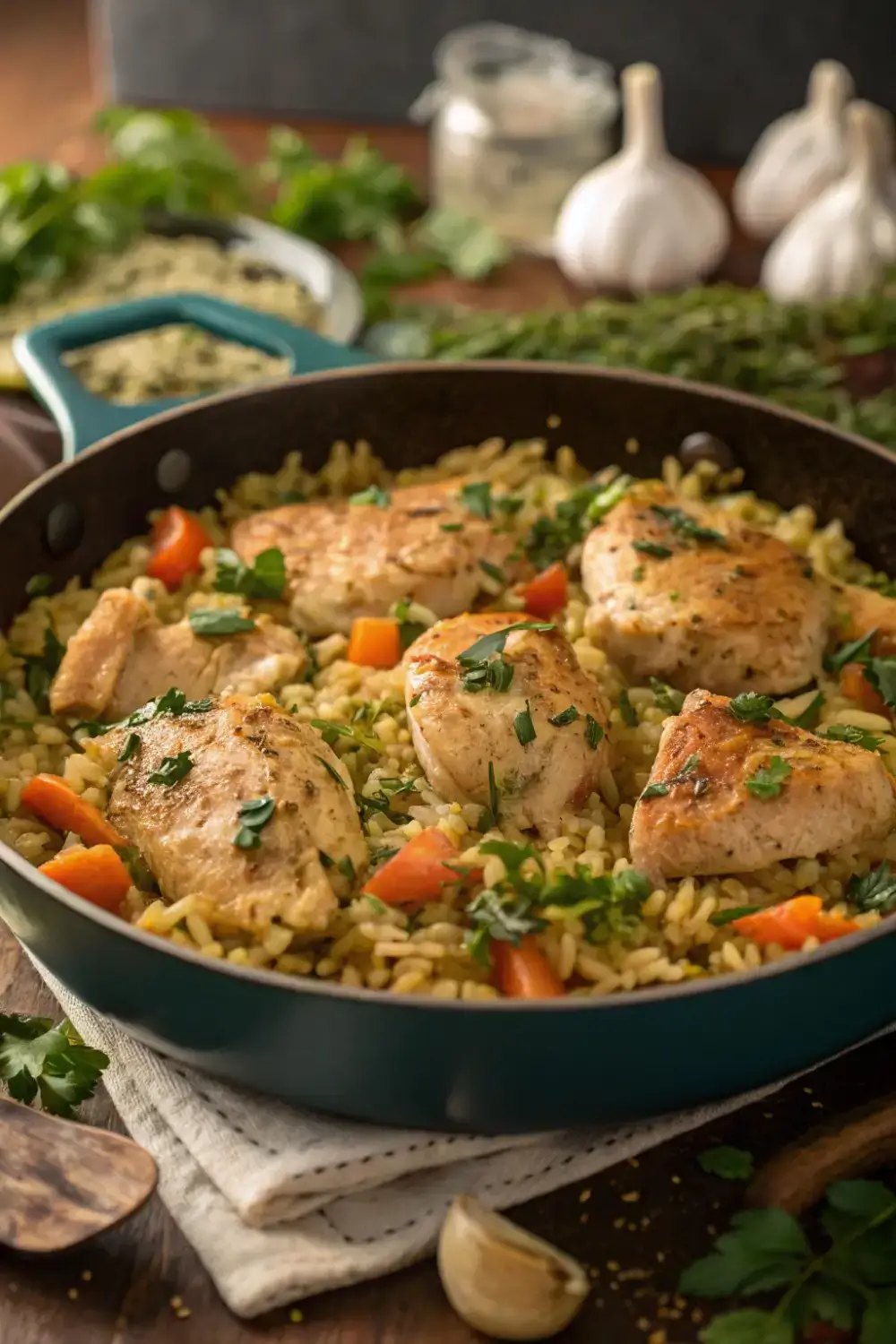 Garlic Butter Chicken and Rice Skillet Dinner
