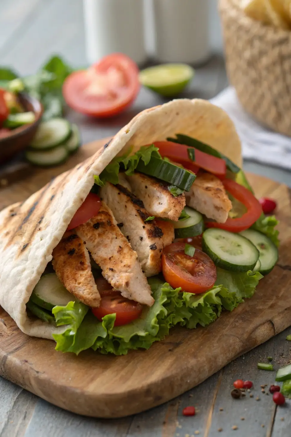 Grilled Chicken Pita with Fresh Veggie Filling