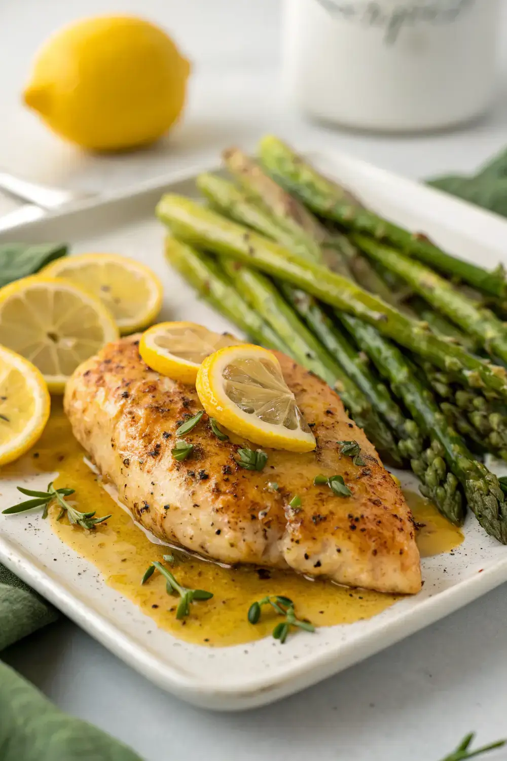 Zesty Baked Lemon Pepper Chicken with Crispy Asparagus
