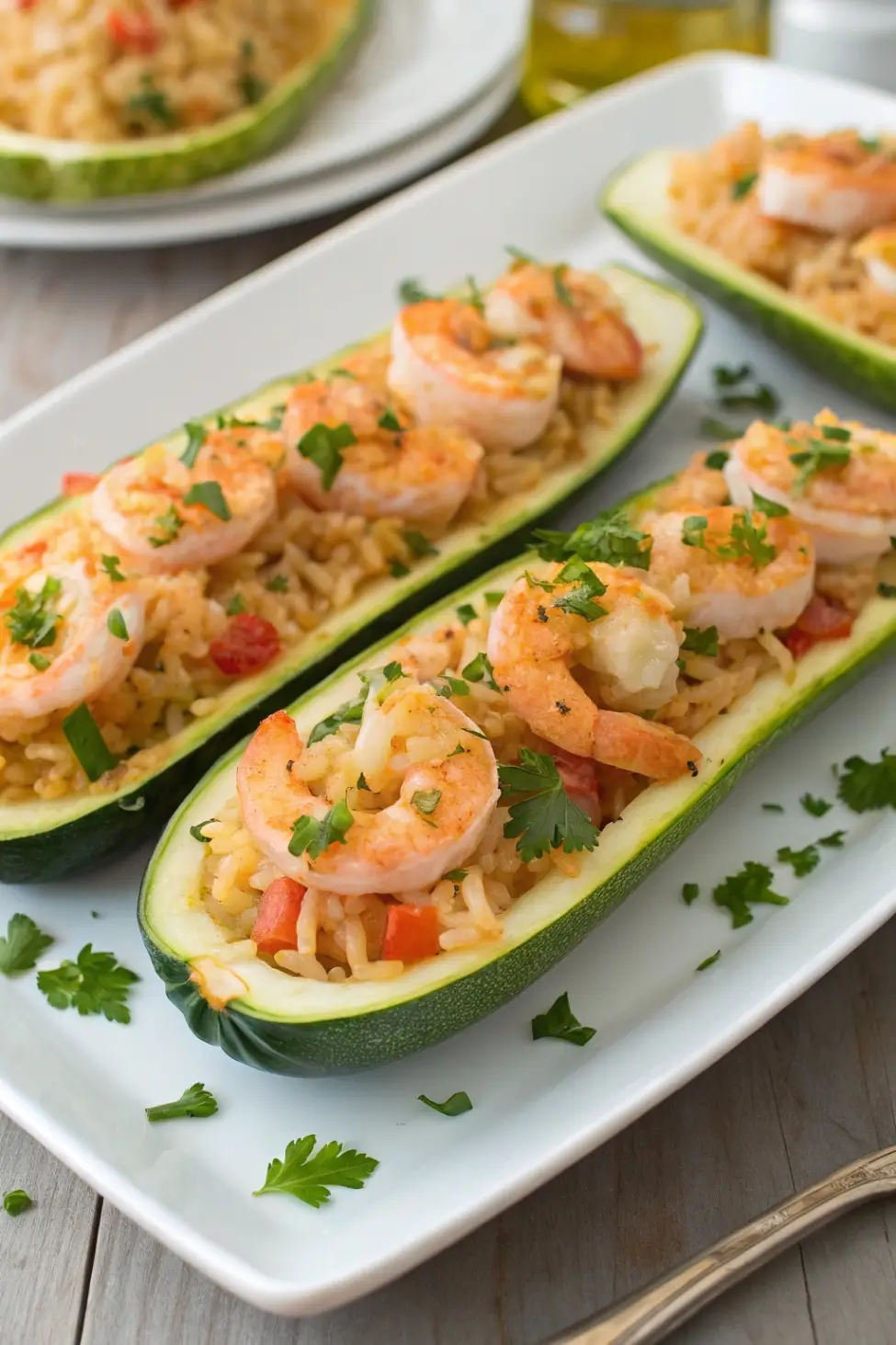 Shrimp and Rice Stuffed Zucchini Boats Recipe