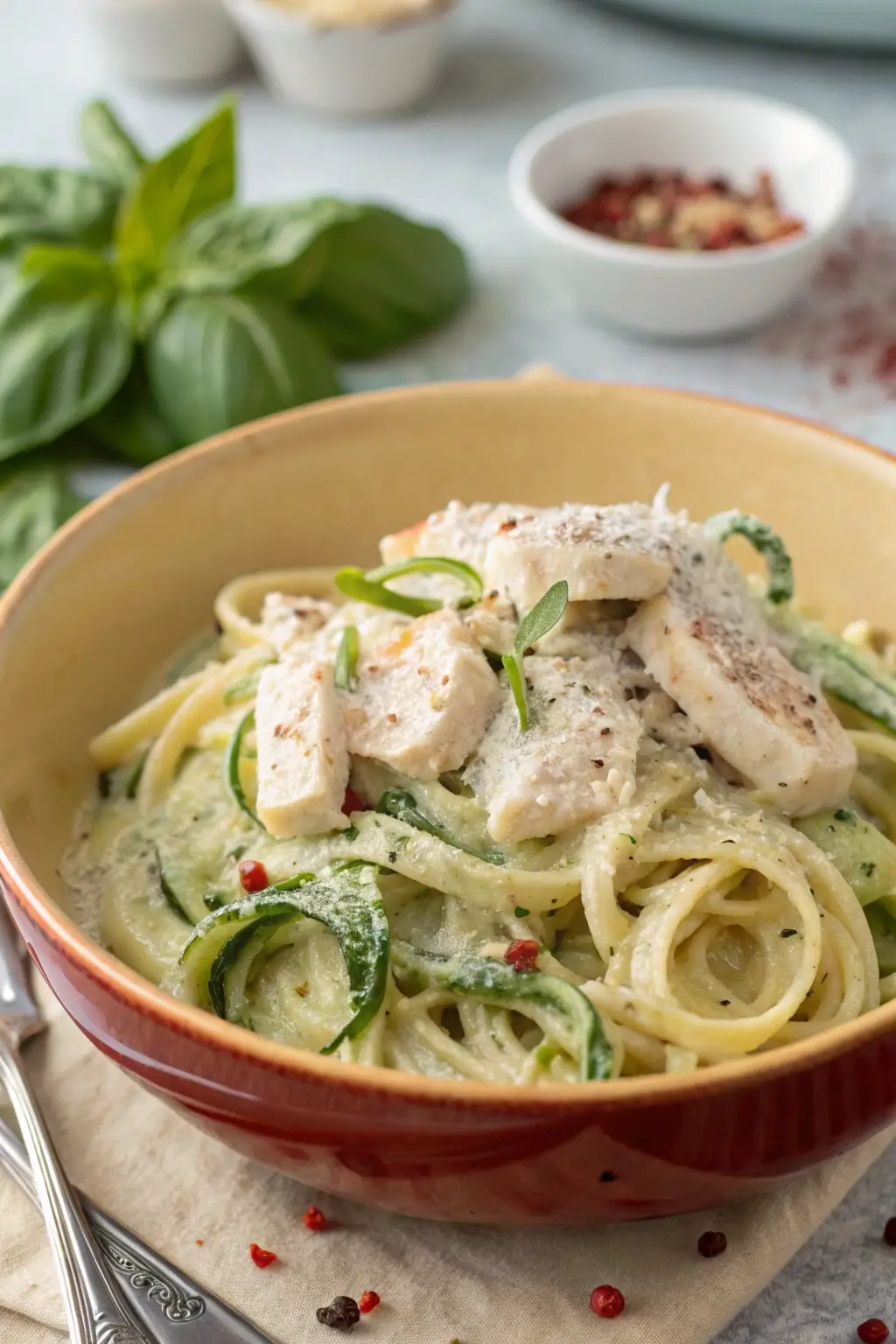 Zucchini Noodle Chicken Alfredo Light Version