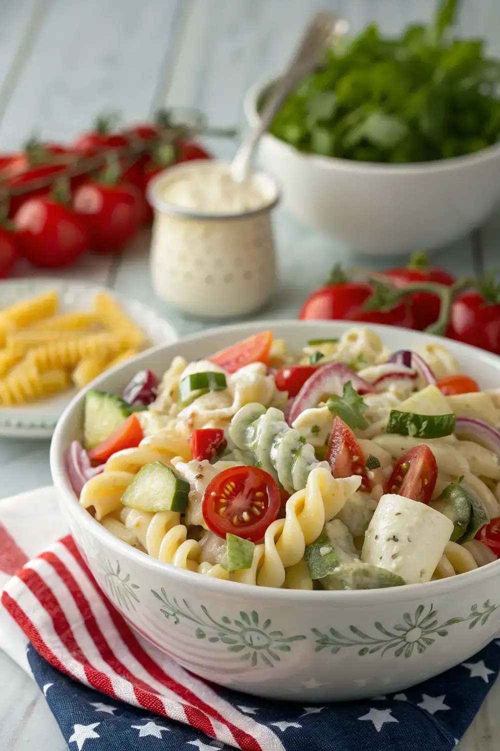 Classic American Pasta Salad Fiesta for 4th of July Cookouts