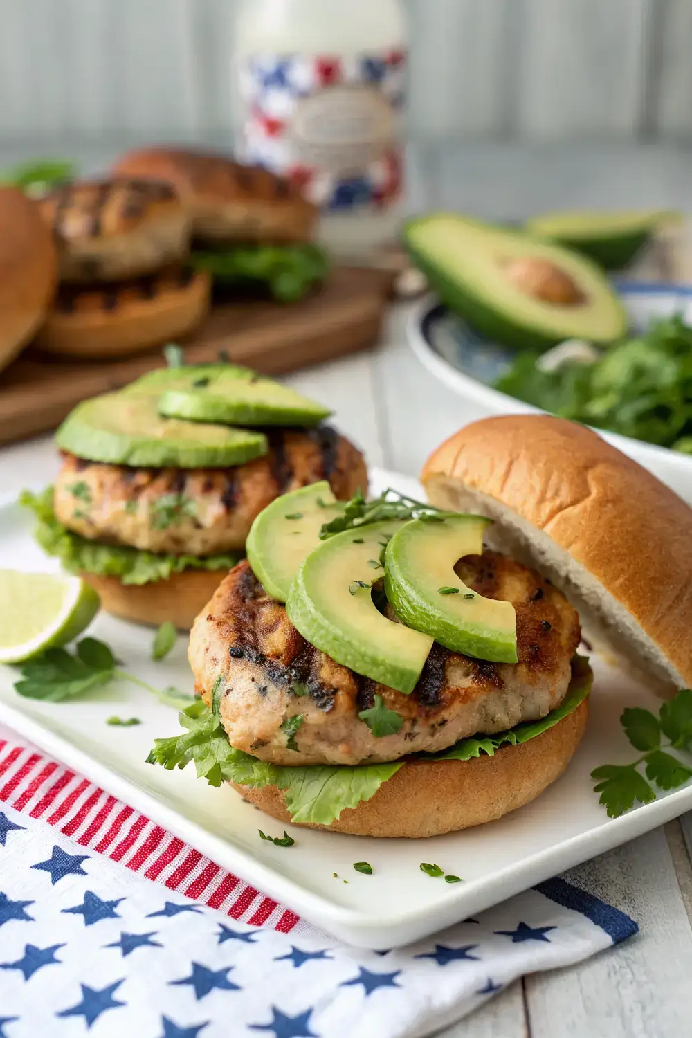 Juicy Grilled Chicken Burgers for Your Fourth of July BBQ Party!